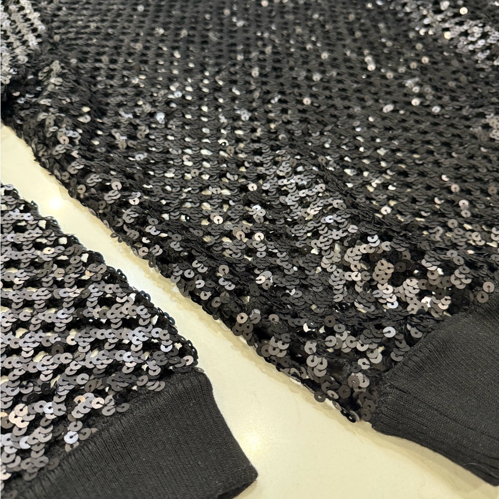 EUC Tory Burch Black Lansing Sequin Open Knit Sweater Long Sleeve – Size XLarge - Picture 5 of 10